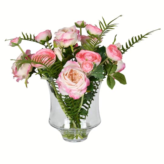 16" Artificial Dark Pink Rose in Glass Pot